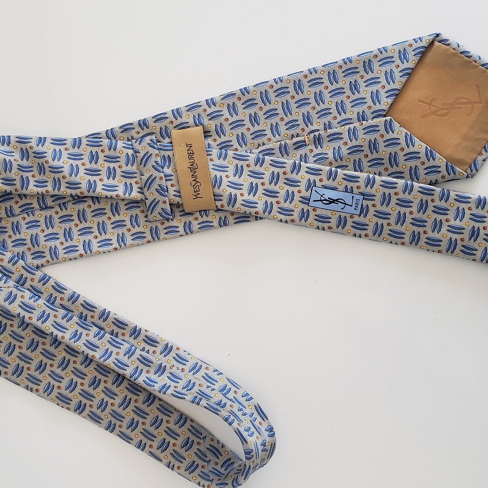 Yves Saint Laurent (YSL) Blue Post Modern Patterned Tie - Vintage